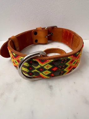 Huichol Leather Wide Dog Collar L12