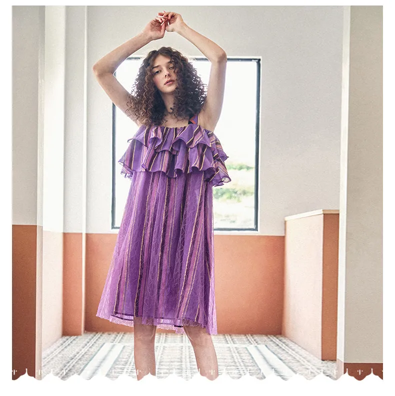 JAM PRINCESS STRIPE LACE DRESS WITH FRILL LAYER