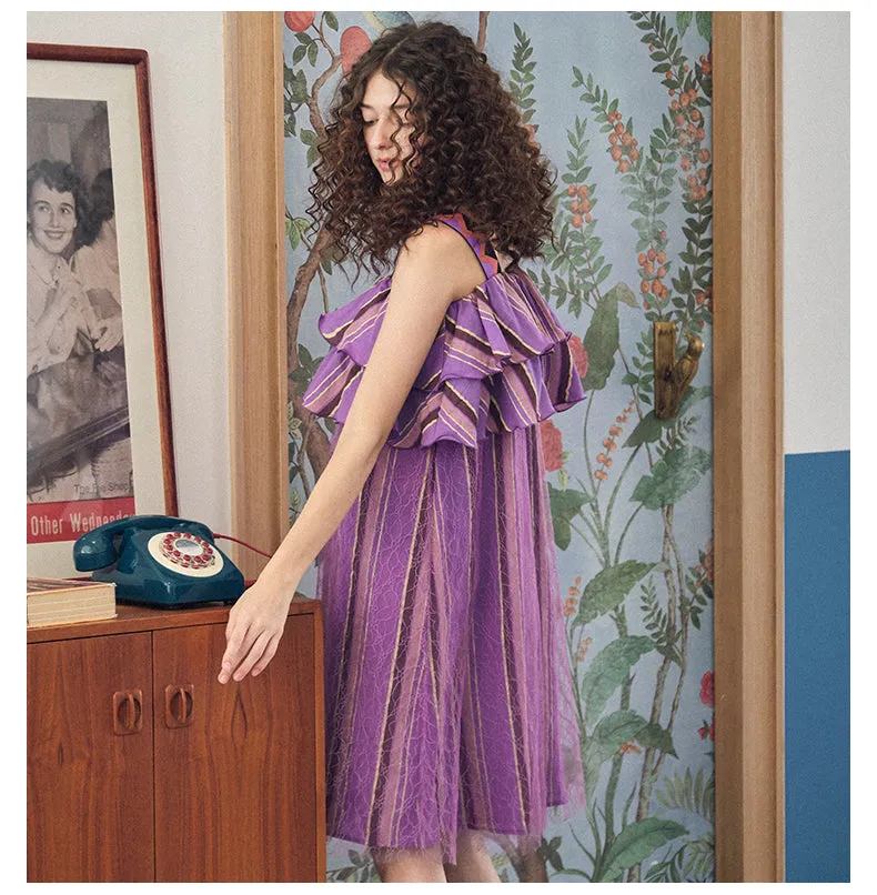 JAM PRINCESS STRIPE LACE DRESS WITH FRILL LAYER