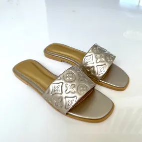 Jumeirah- Gold Floral Embossed Sandals