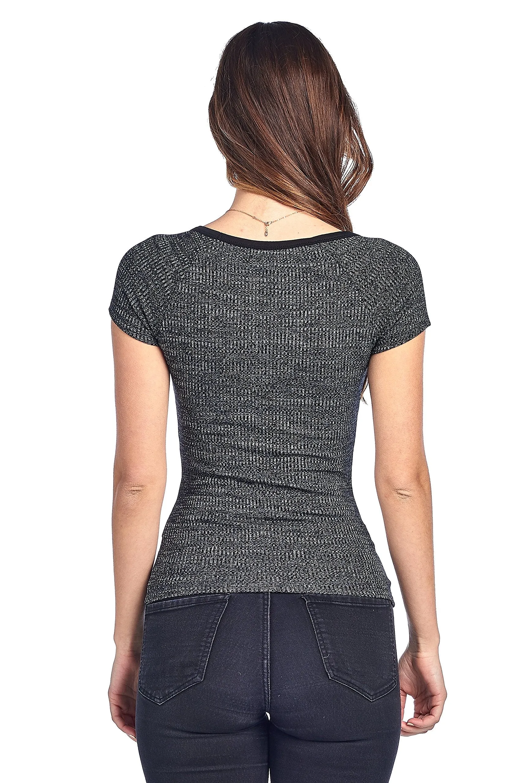 Khanomak Plain Short Sleeve Ribbed Round Neck Ringer Contrast Semi Cropped Top