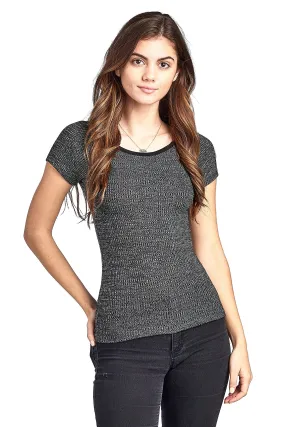 Khanomak Plain Short Sleeve Ribbed Round Neck Ringer Contrast Semi Cropped Top