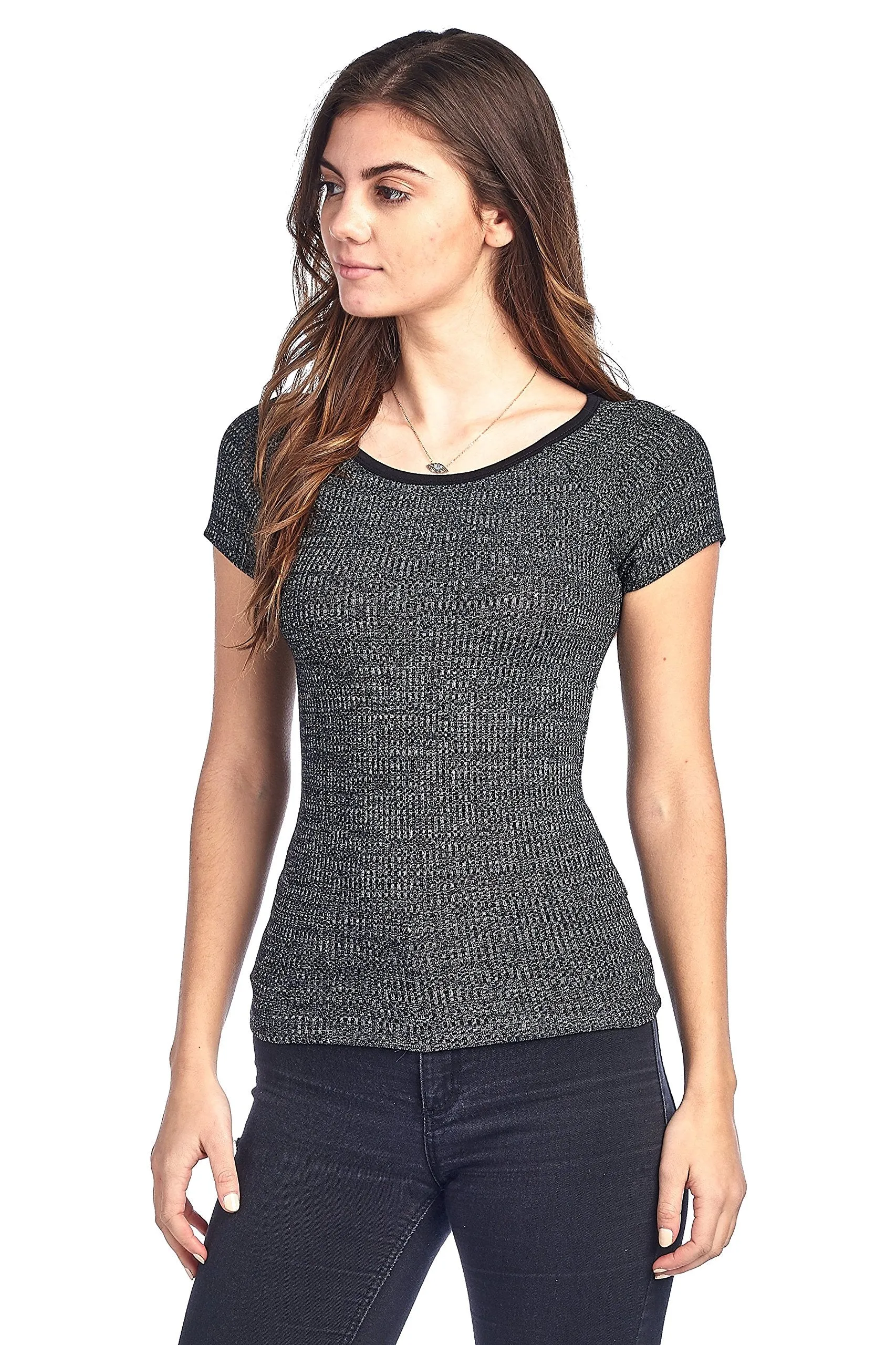 Khanomak Plain Short Sleeve Ribbed Round Neck Ringer Contrast Semi Cropped Top