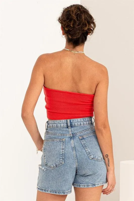 knit crop strapless top