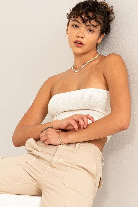 knit crop strapless top
