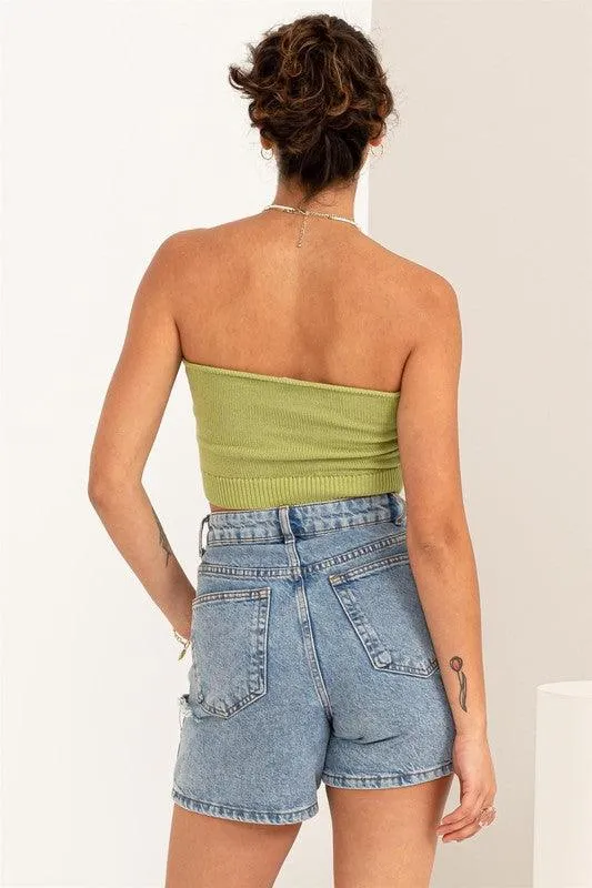 knit crop strapless top