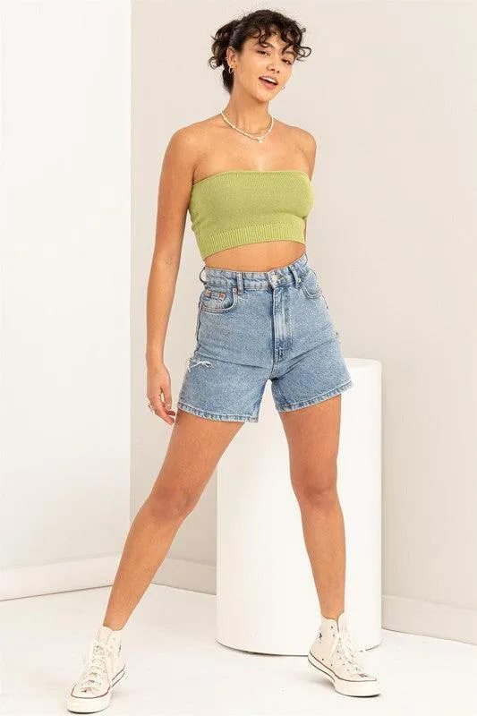 knit crop strapless top