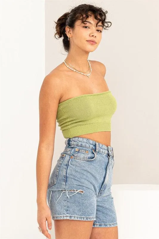 knit crop strapless top