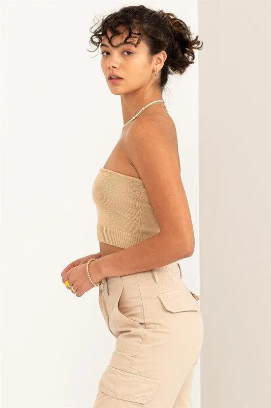 knit crop strapless top