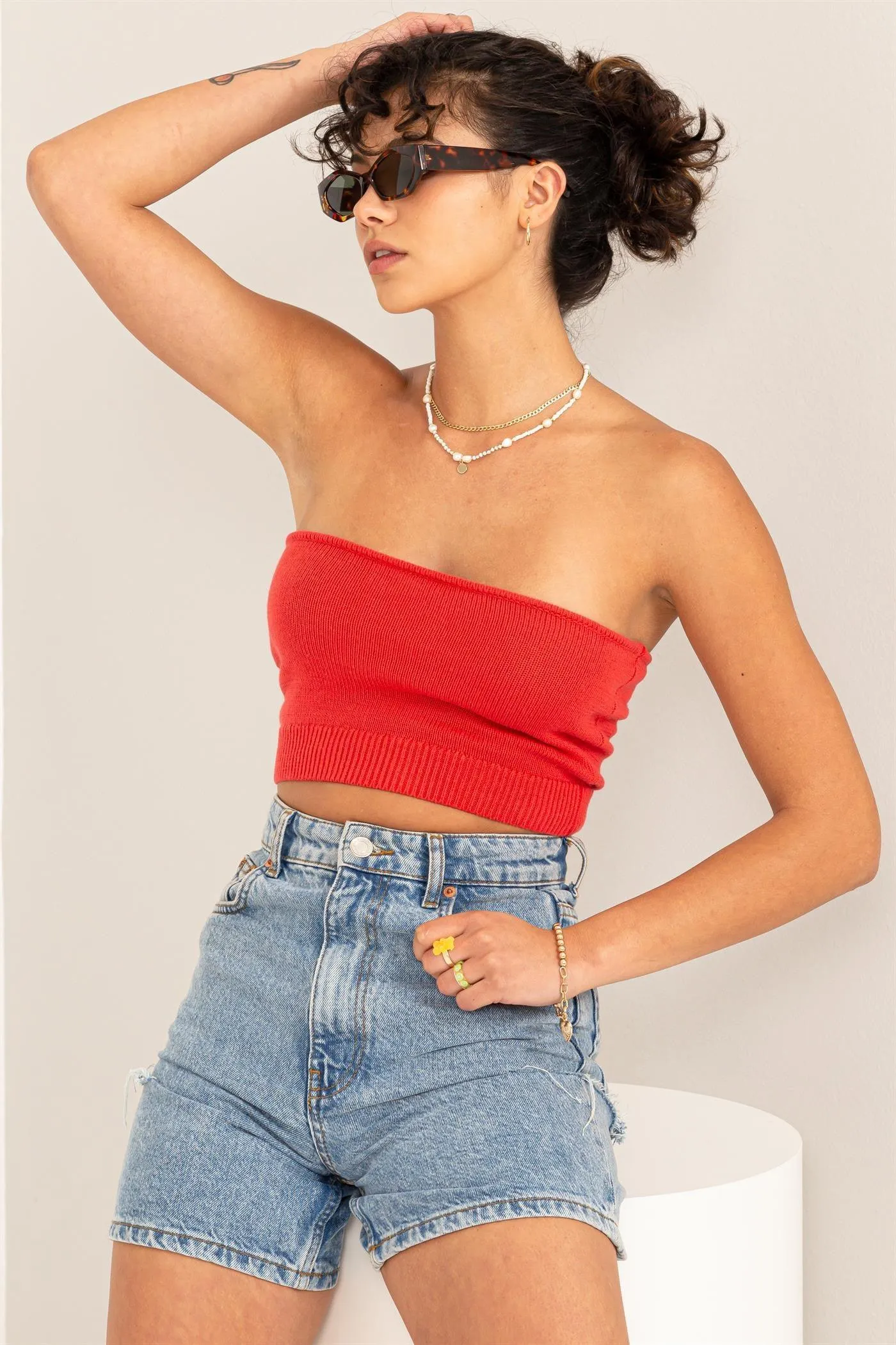 knit crop strapless top