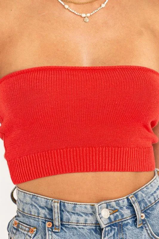 knit crop strapless top