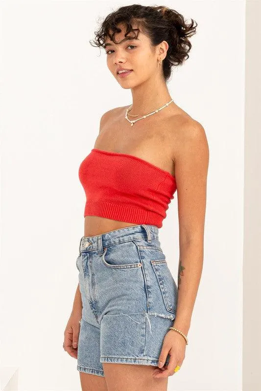 knit crop strapless top
