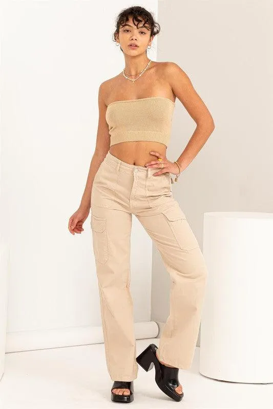 knit crop strapless top