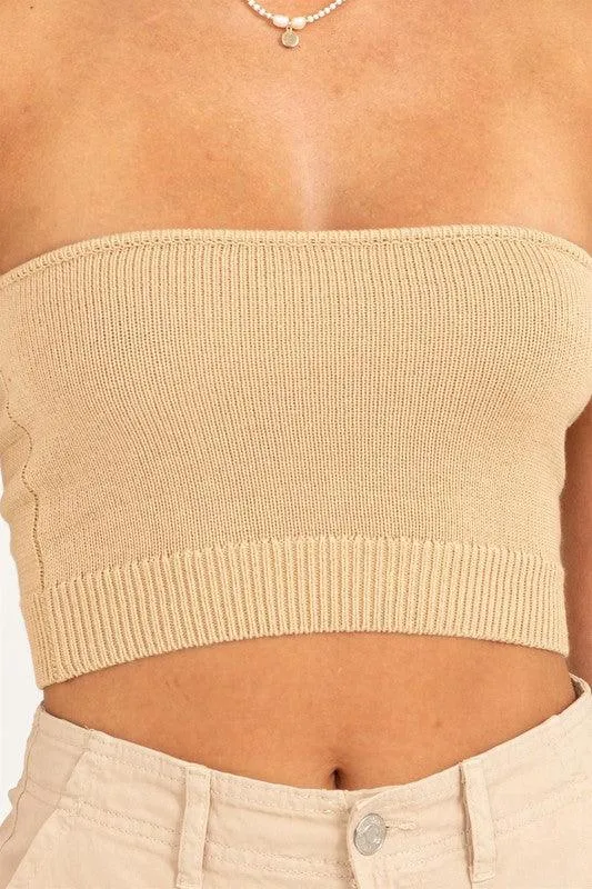 knit crop strapless top