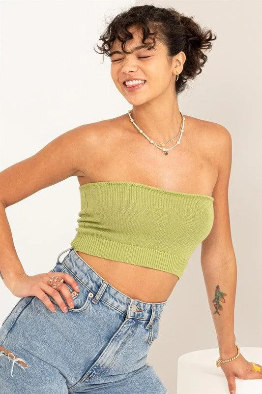 knit crop strapless top