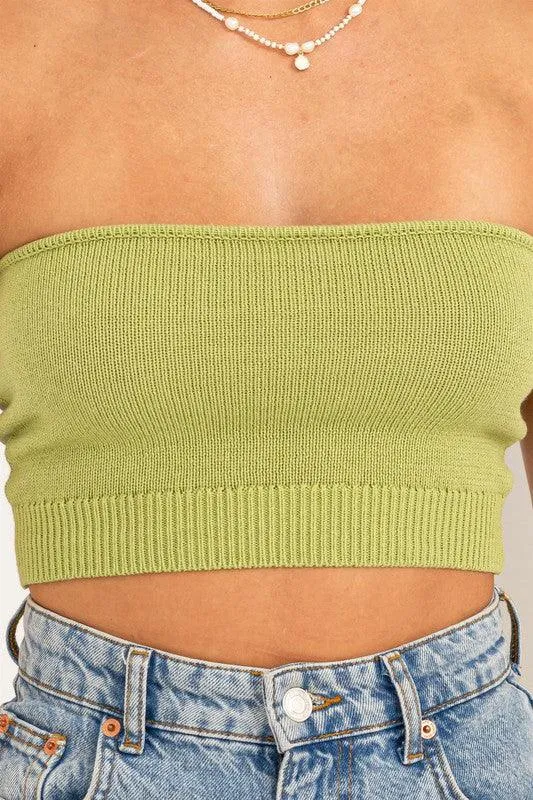 knit crop strapless top