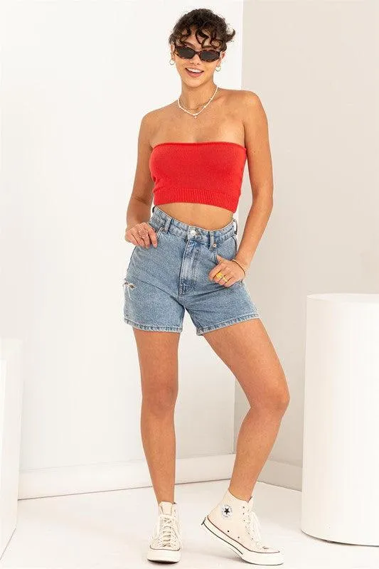 knit crop strapless top