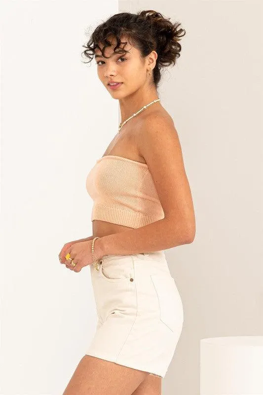 knit crop strapless top