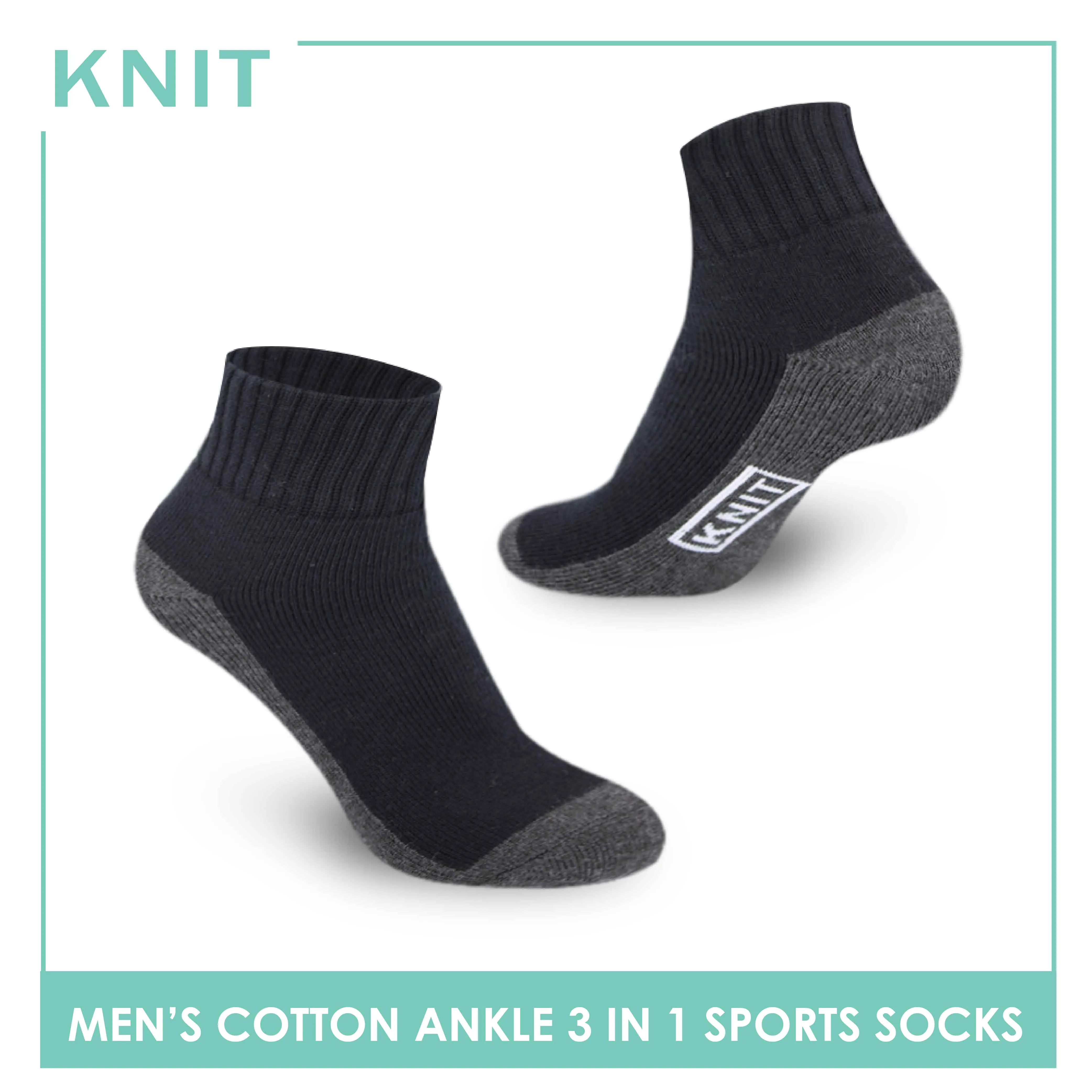 Knit Men’s Cotton Ankle 3-in-1 Thick Sports Socks KMSKG4