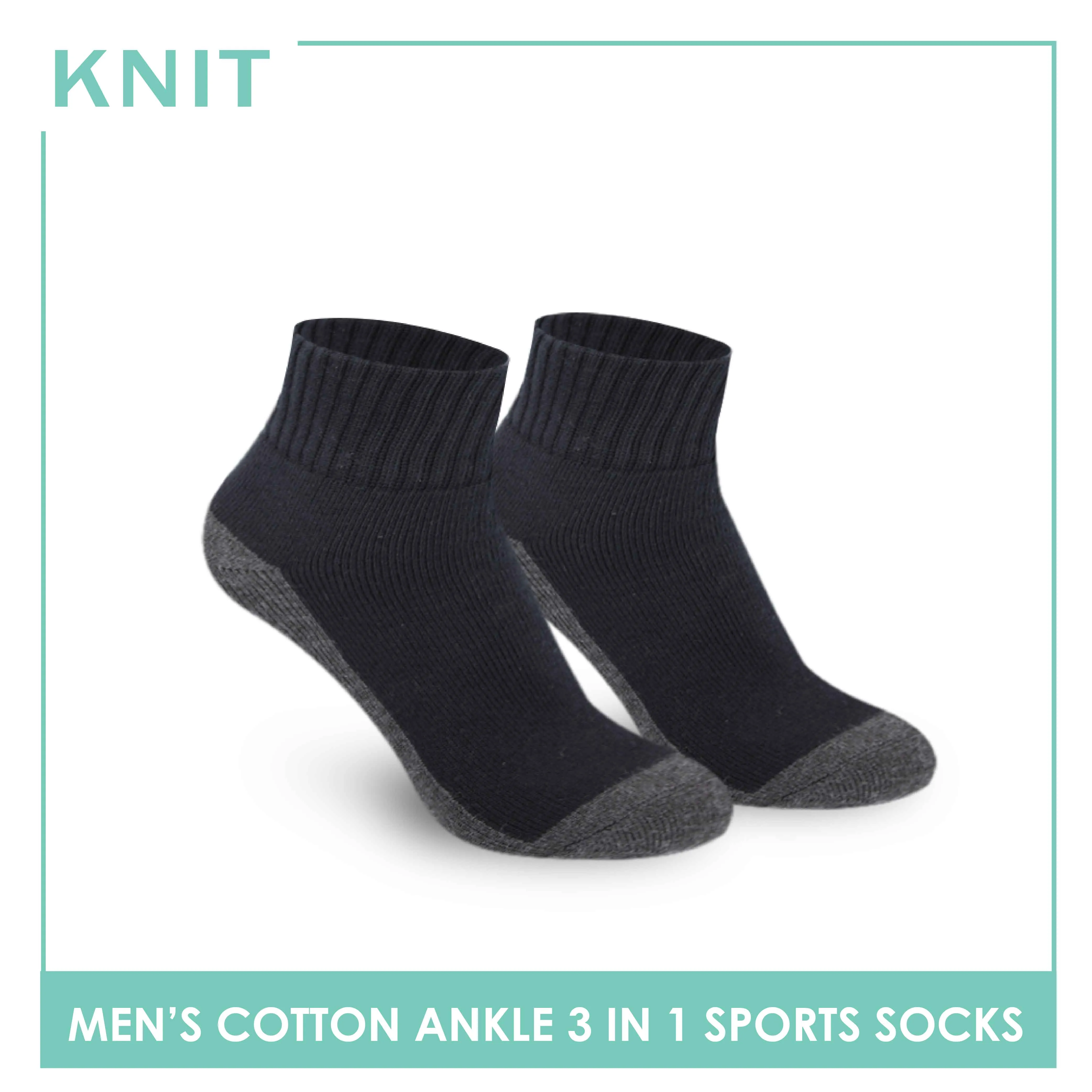Knit Men’s Cotton Ankle 3-in-1 Thick Sports Socks KMSKG4