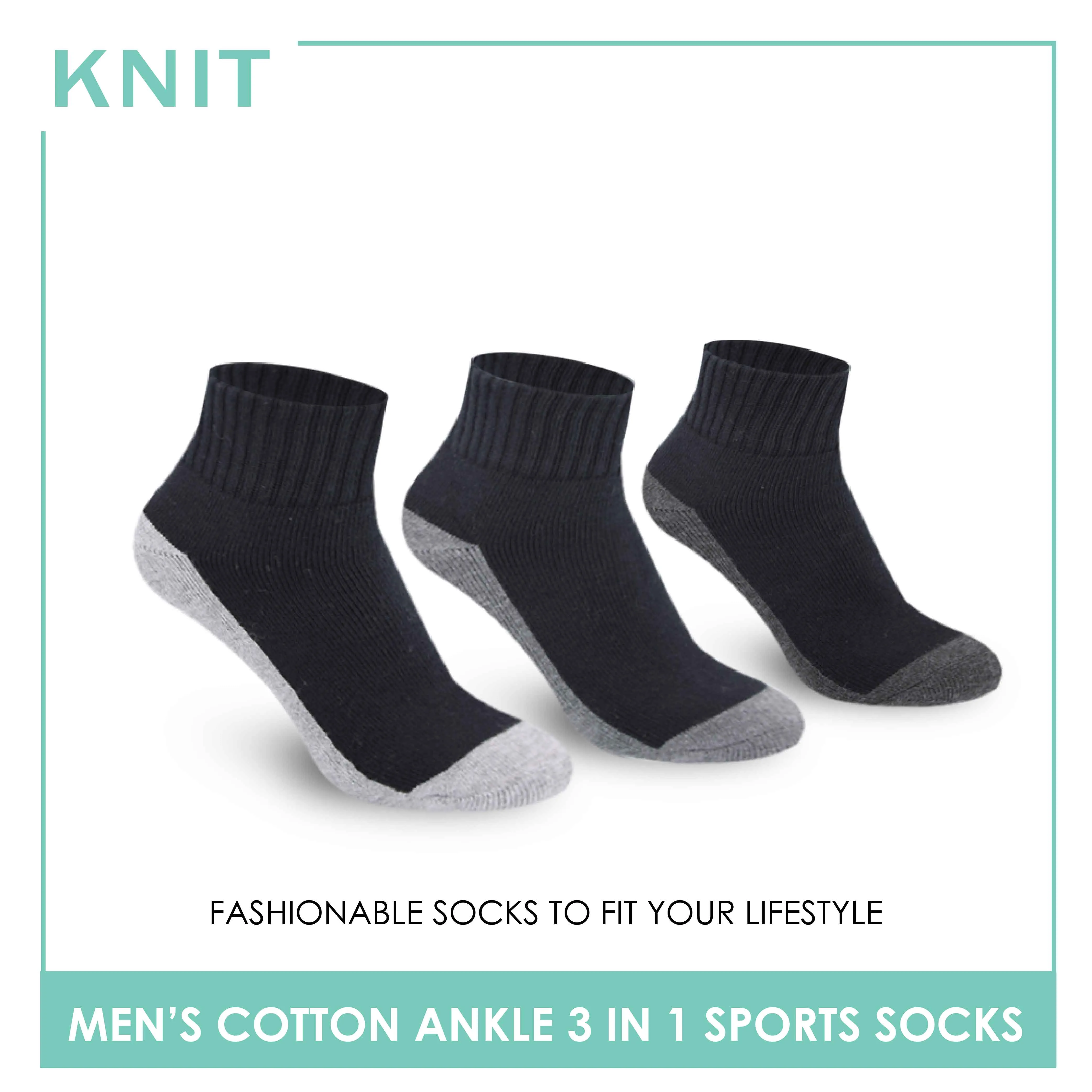 Knit Men’s Cotton Ankle 3-in-1 Thick Sports Socks KMSKG4