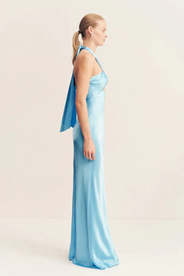 La Lune Ruched Halter Maxi Dress