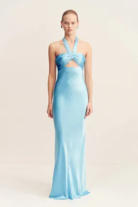 La Lune Ruched Halter Maxi Dress