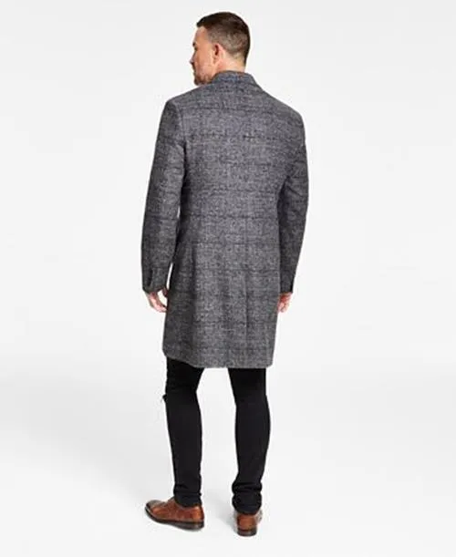 Lauren Ralph Lauren Mens Luther Luxury Blend Overcoat Coat Black White Plaid 46R