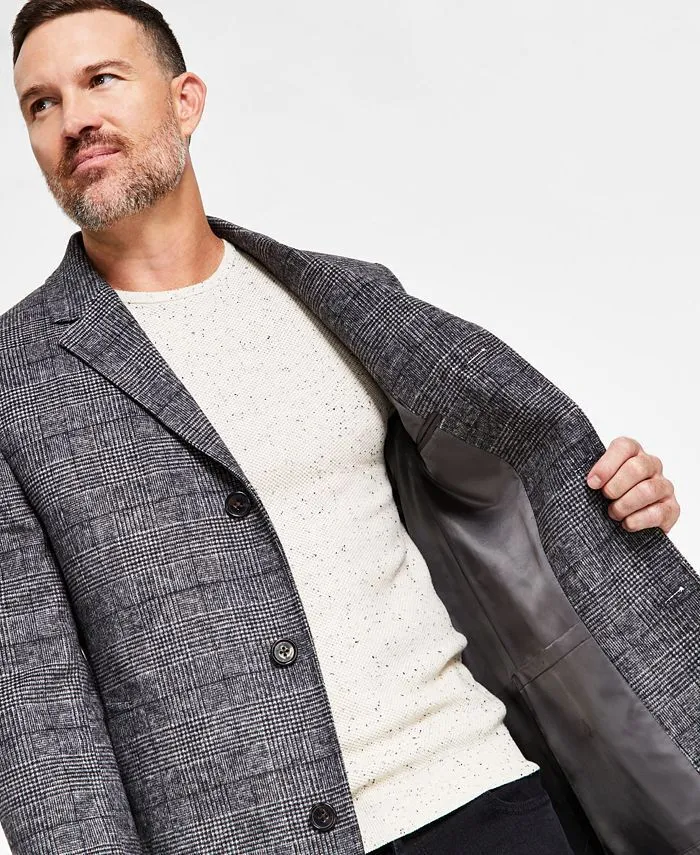 Lauren Ralph Lauren Mens Luther Luxury Blend Overcoat Coat Black White Plaid 46R