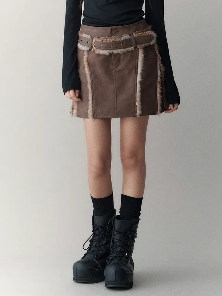 Leather＆Fur Short Nichi Trapezoid Mini-Skirt