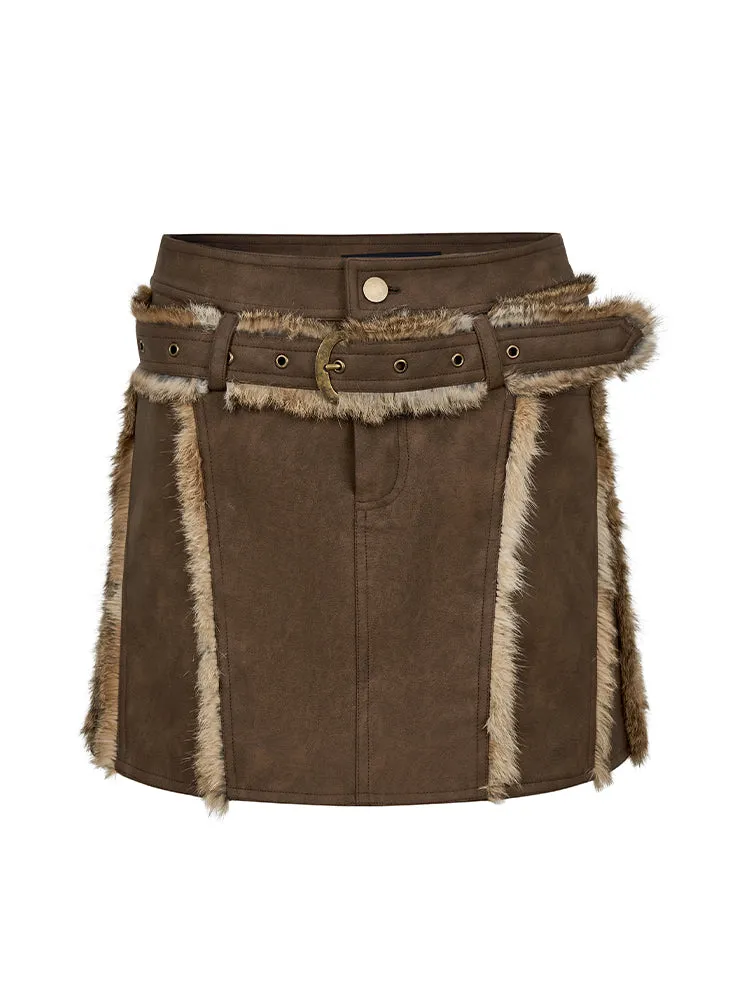Leather＆Fur Short Nichi Trapezoid Mini-Skirt