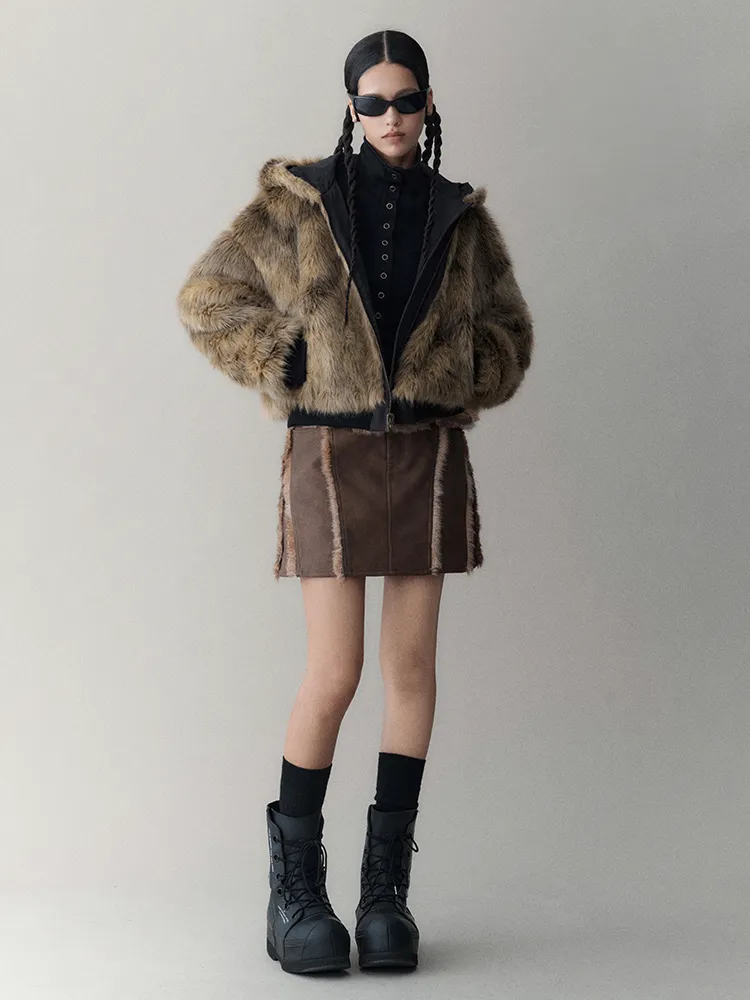 Leather＆Fur Short Nichi Trapezoid Mini-Skirt