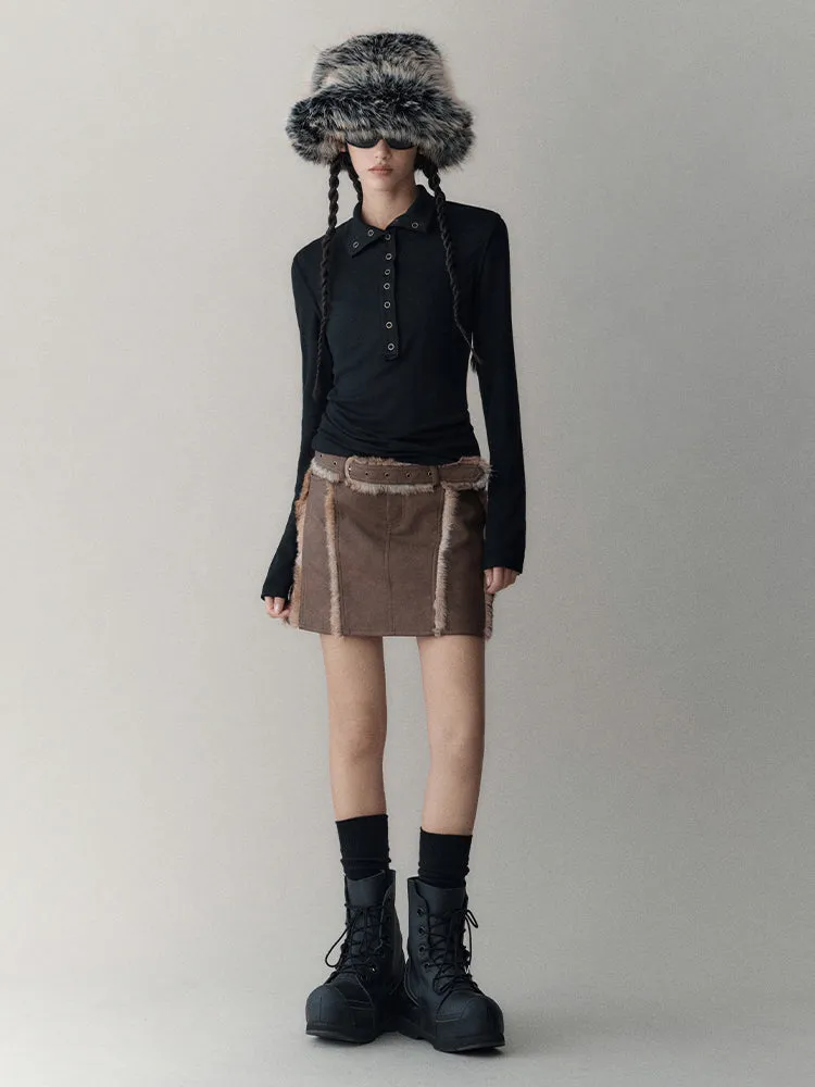 Leather＆Fur Short Nichi Trapezoid Mini-Skirt