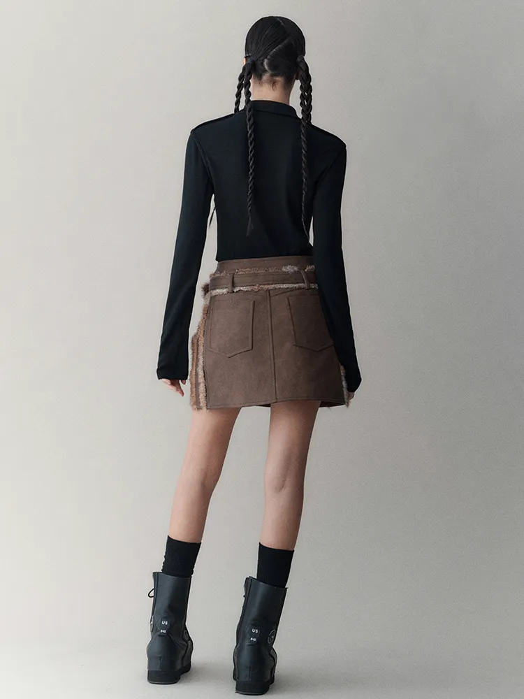 Leather＆Fur Short Nichi Trapezoid Mini-Skirt