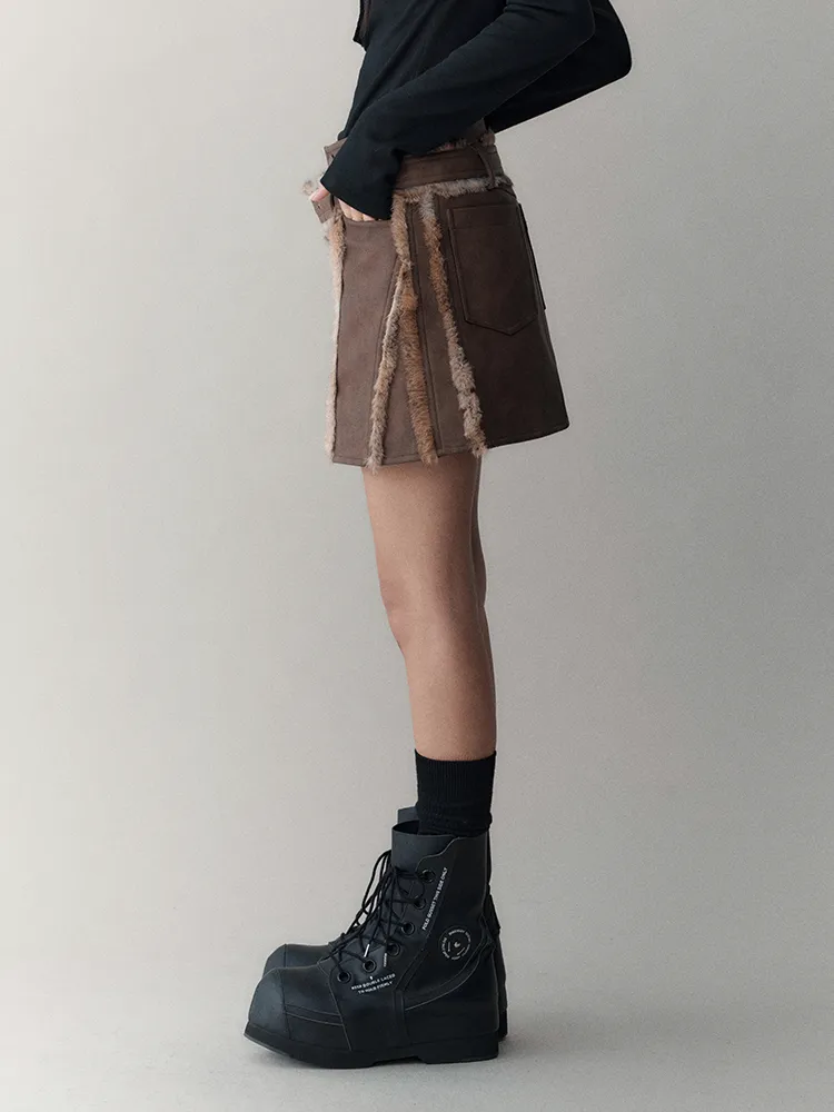 Leather＆Fur Short Nichi Trapezoid Mini-Skirt