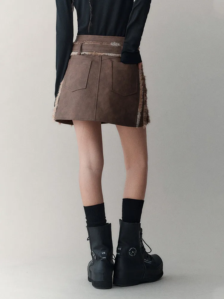 Leather＆Fur Short Nichi Trapezoid Mini-Skirt