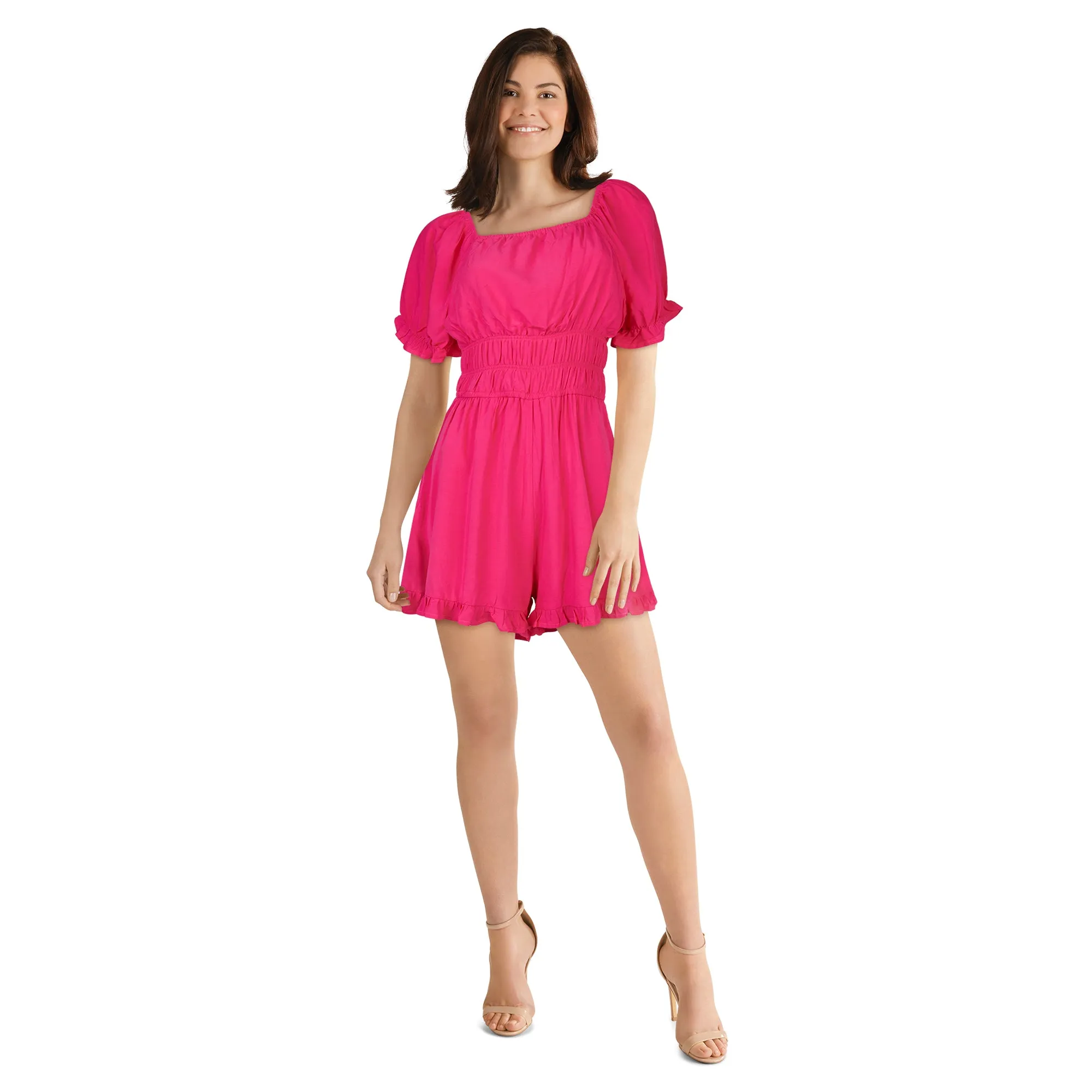 lily morgan Women's Tropical Puff Sleeve Romper