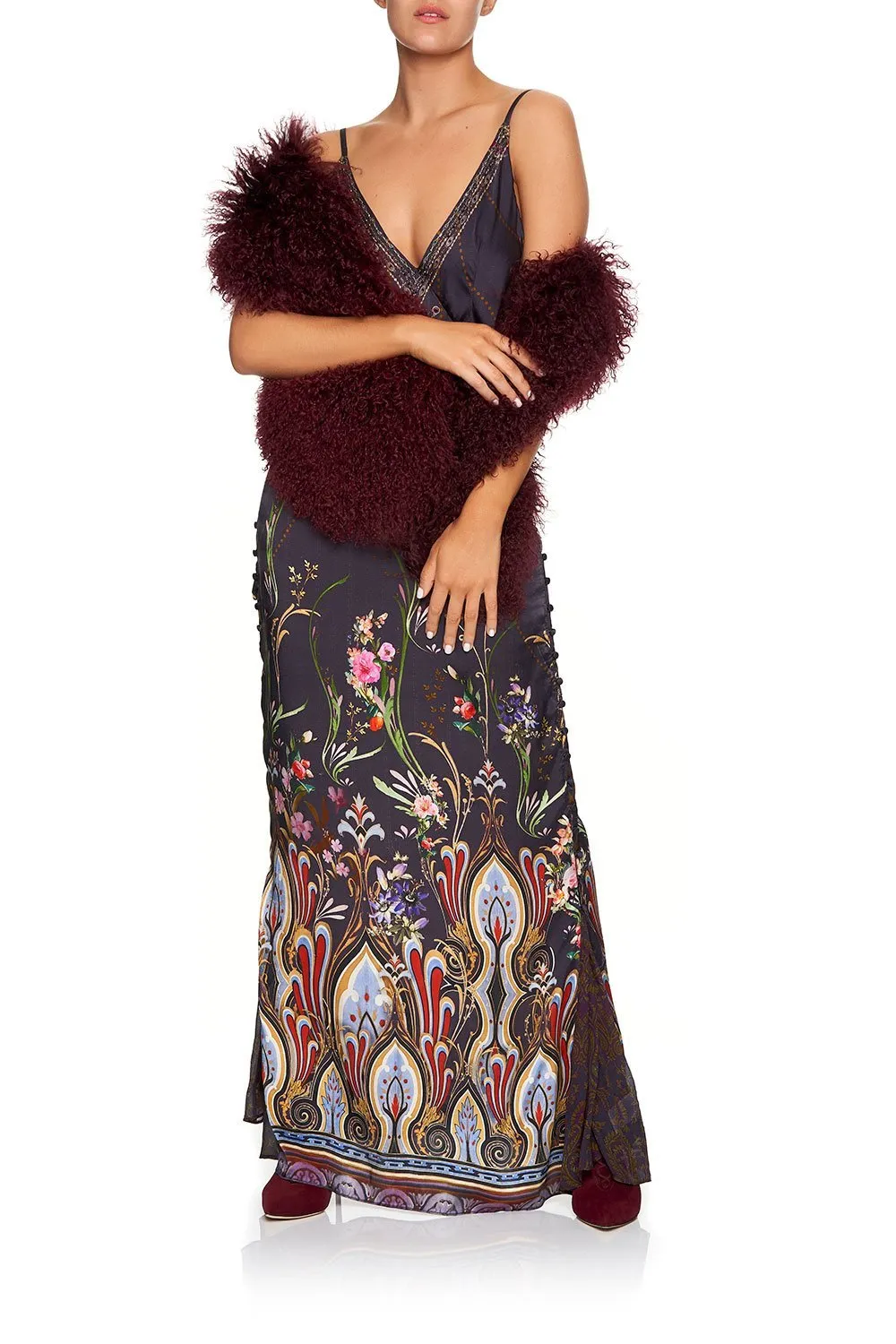 LONG GODET SLIP DRESS WILD FLOWER
