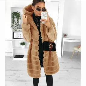Long Sleeve Fleece Long Jacket W/Hood