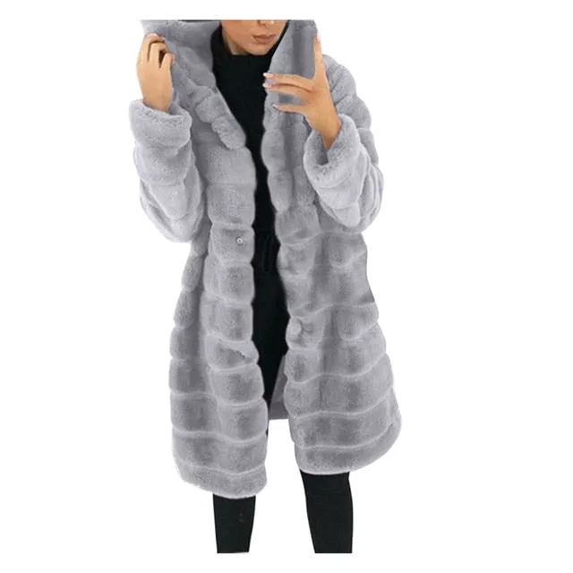 Long Sleeve Fleece Long Jacket W/Hood