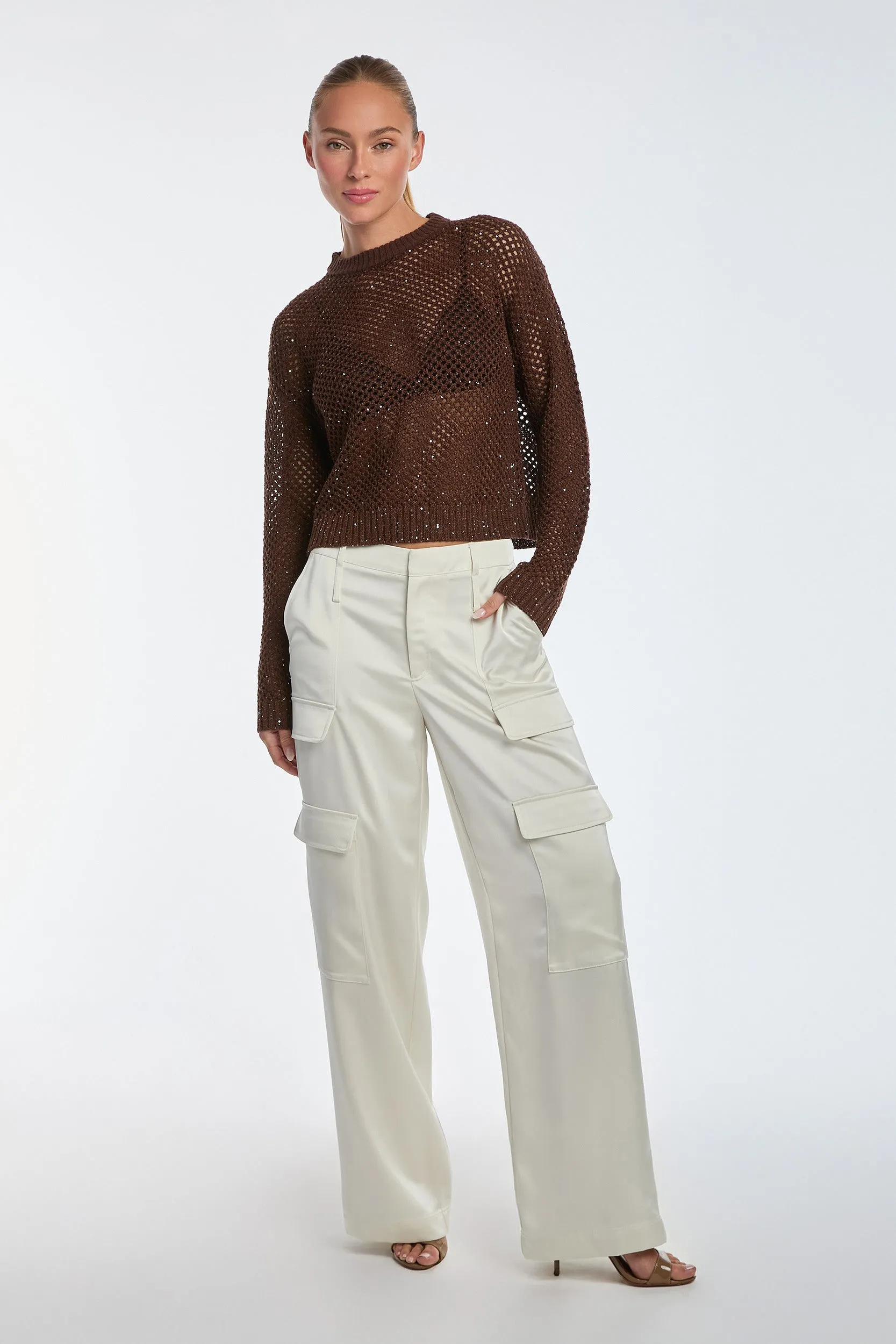 Lucie Sequin Crochet Top - Espresso