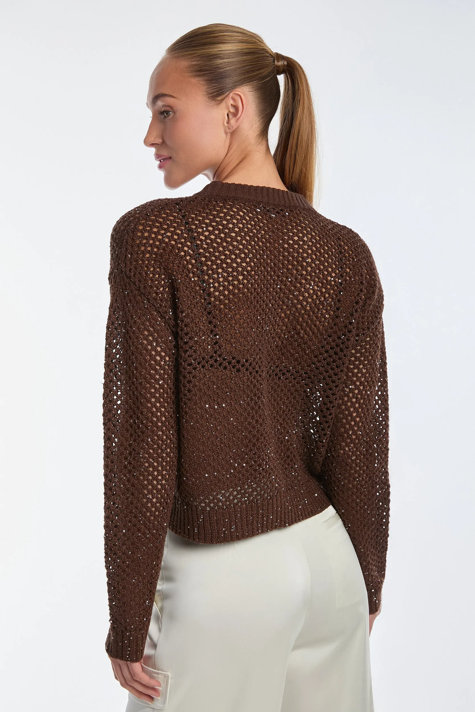 Lucie Sequin Crochet Top - Espresso