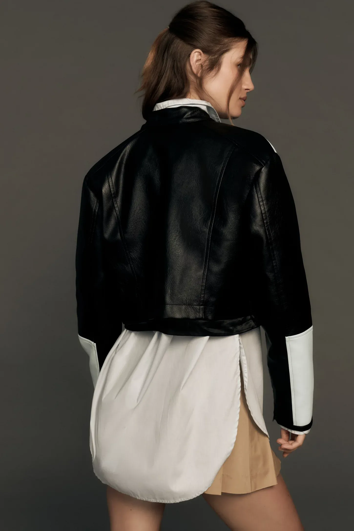 Maeve Cropped Colorblock Biker Jacket by TJS