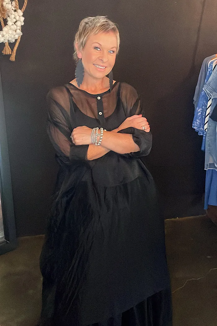 MARTINA DRESS - SILK ORGANZA - BLACK - ONE SIZE