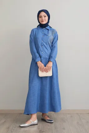 MDS Women Blue Linen Suit with Beaded Skirt - Marysville
