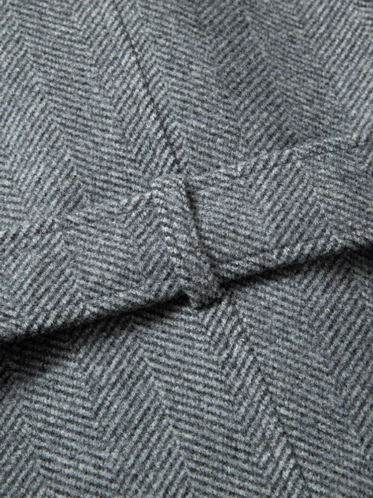 Men's British Style Mid-Length Woolen Warm Belted Overcoat - Casual and Thicken