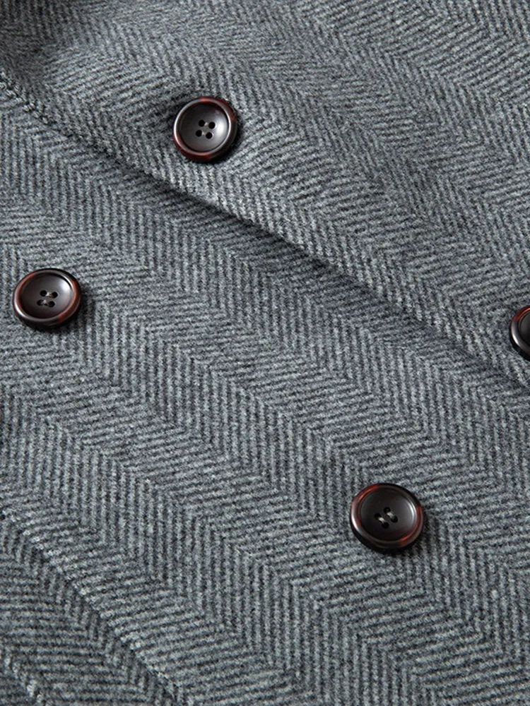 Men's British Style Mid-Length Woolen Warm Belted Overcoat - Casual and Thicken