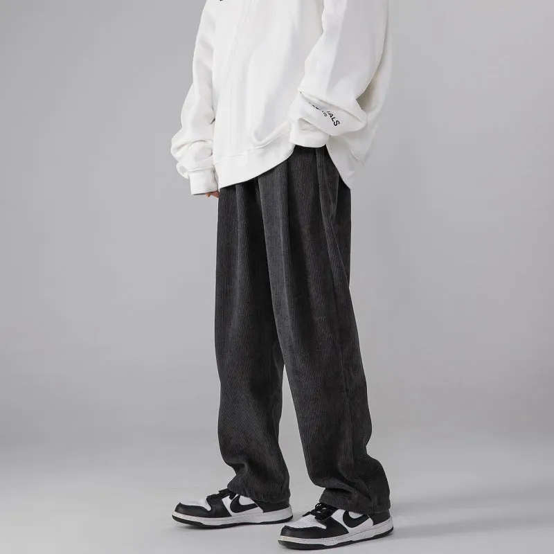 Mens Corduroy Pants Warm-Keeping Pants Loose Student Straight Wide Leg Thickened Casual Pants for Women