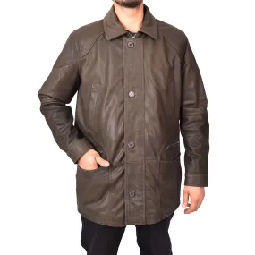 Men’s Genuine Nubuck Leather Parka Overcoat Gents Car Coat Brown Aric