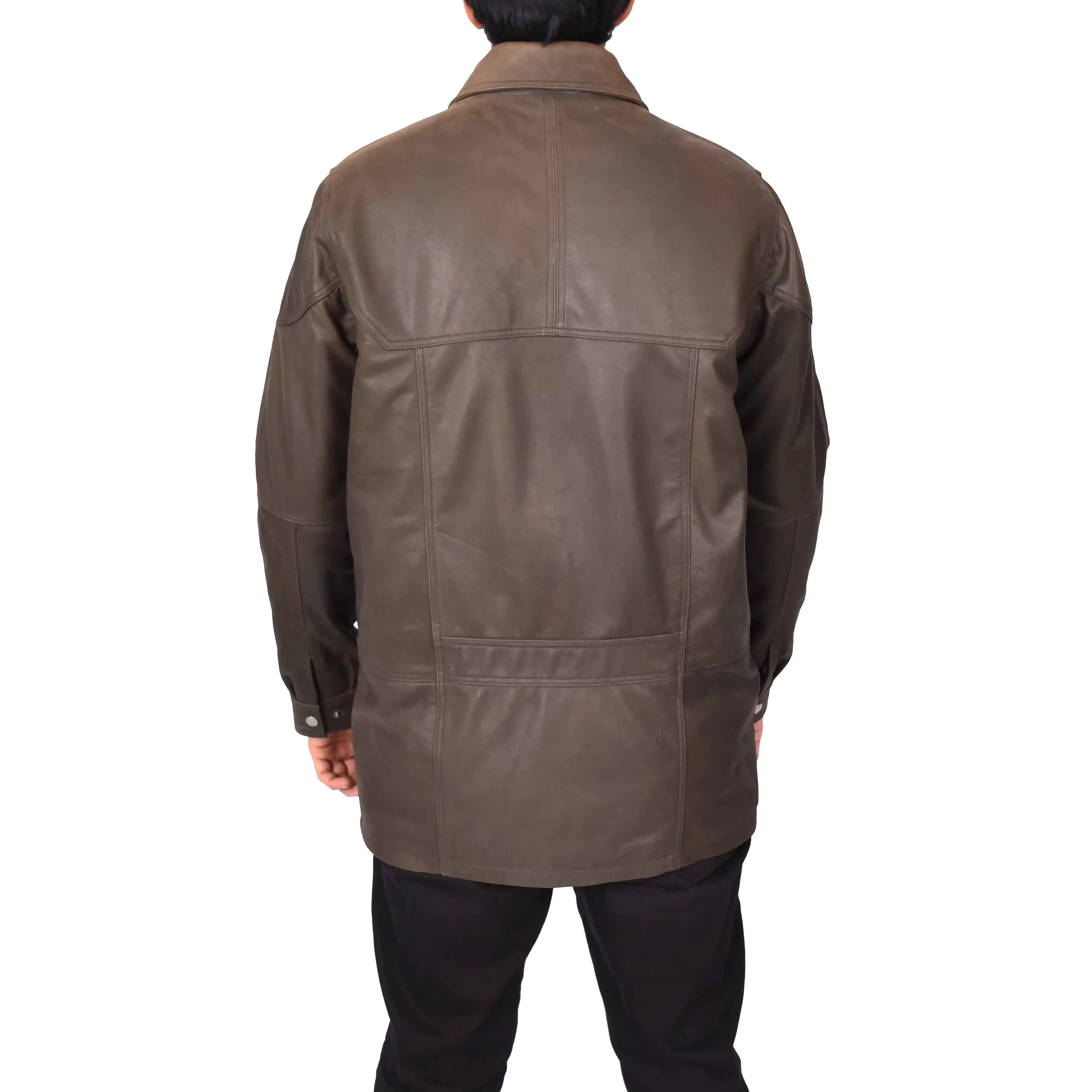 Men’s Genuine Nubuck Leather Parka Overcoat Gents Car Coat Brown Aric